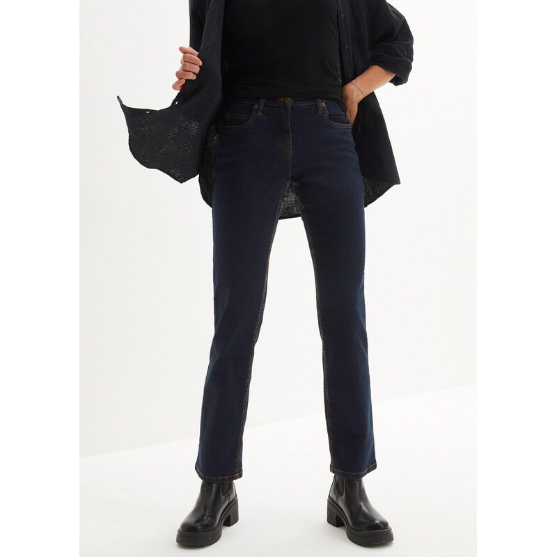 bonprix Strečové džínsy, Straight, Mid Waist, farba modrá 44741890