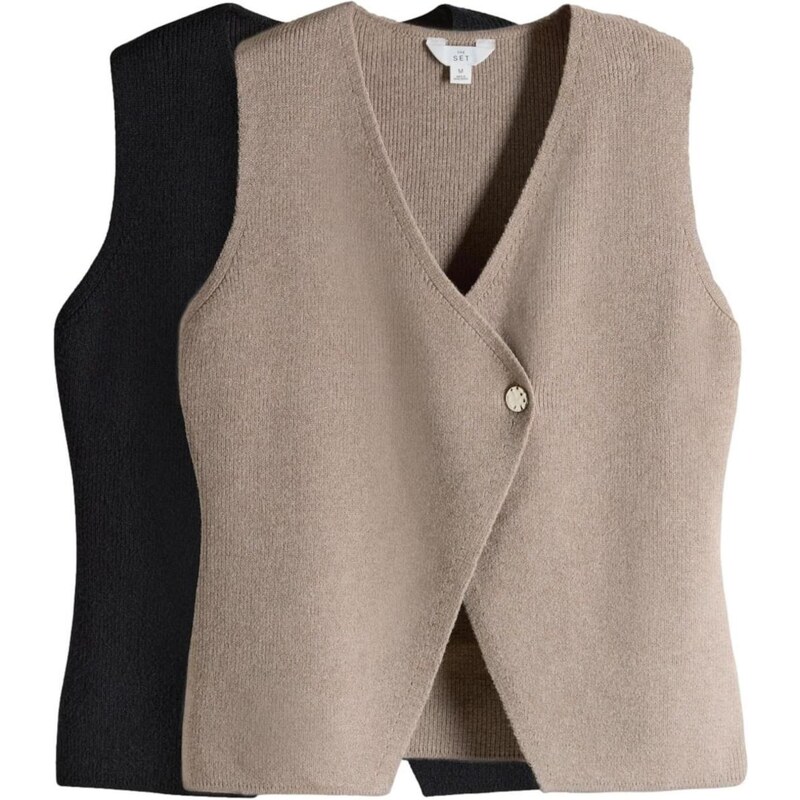 The Set Pletená vesta tmavobéžová / čierna 67362381