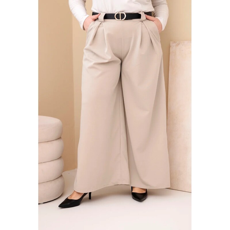 Kesi Dámske nohavice Plus Size so širokými nohavicami a opaskom 68161506