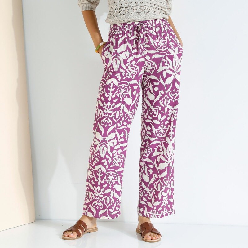 Široké splývavé nohavice s potlačou purpurová/béžová 038 Blancheporte 49384265