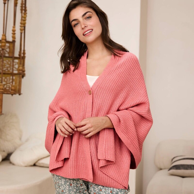 Pletené pončo s hladkým vzorom koralová 000 Blancheporte 56966636