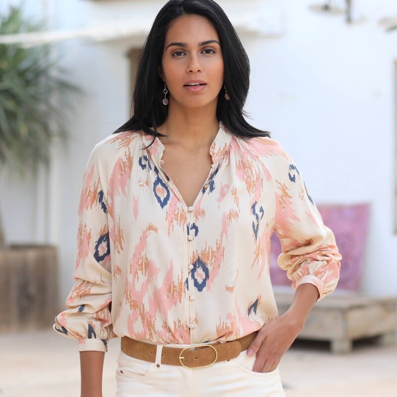 Široká blúzka s etno potlačou béžová/ružová 036 Blancheporte 61843607