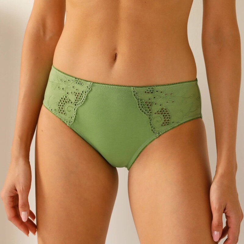 Súprava 2 jednofarebných midi nohavičiek Olbia s ažúrovou výšivkou 63312039