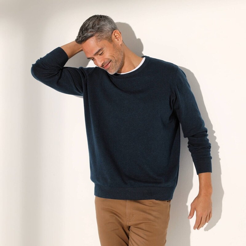 Pulóver s okrúhlym výstrihom a dlhými rukávmi nám.modrý melír 086 62021068