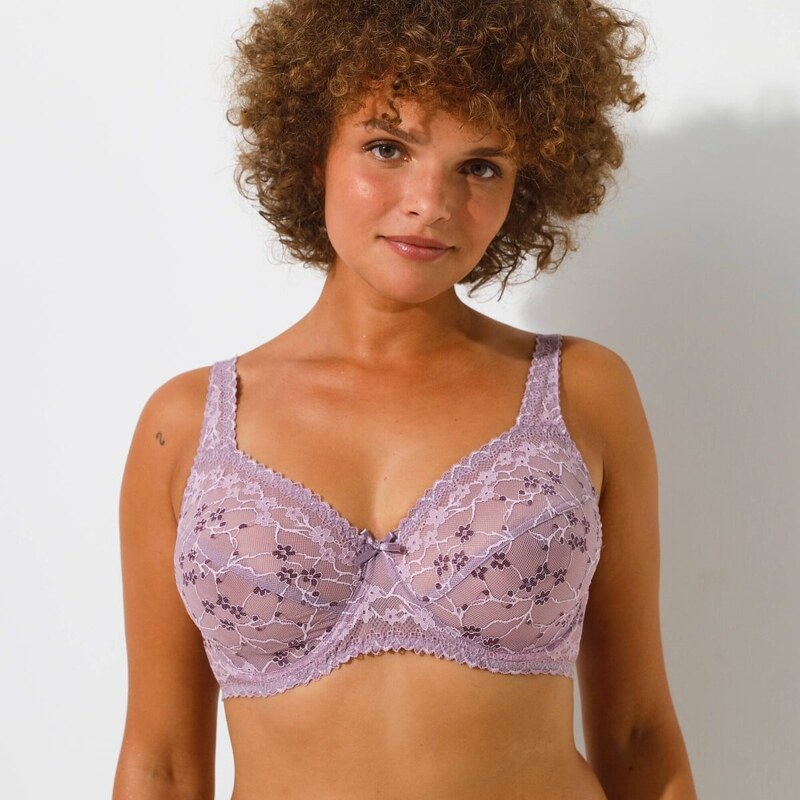 Čipková spevňujúca podprsenka, s kosticami fialová 085 Blancheporte 62021098