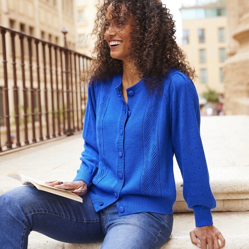 Ažurový sveter na gombíky modrá 048 Blancheporte 48125997