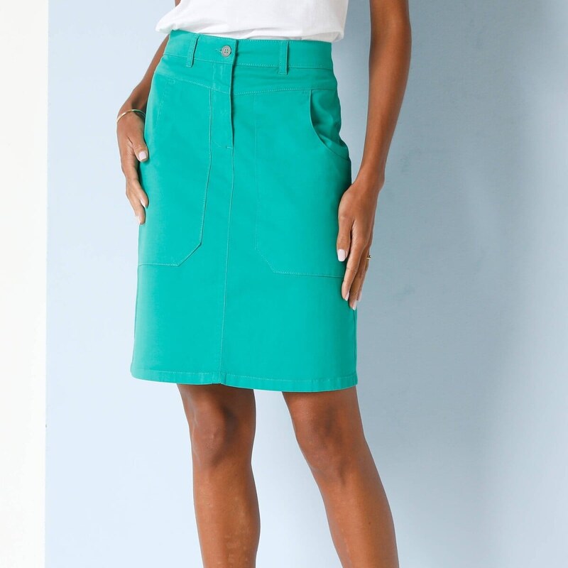 Rovná keprová sukňa smaragdová 040 Blancheporte 63725218