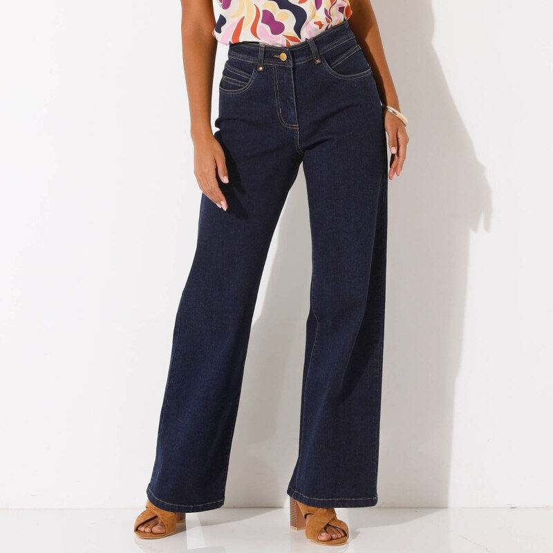 Široké nohavice z denimu s 5 vreckami tmavomodrá 036 Blancheporte 62942879