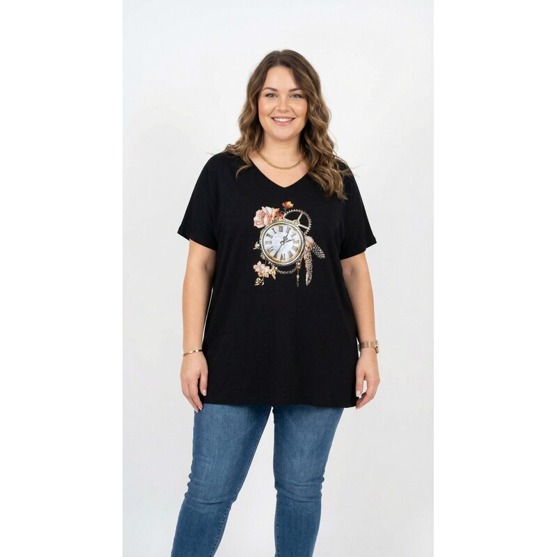 Tričko s motívom hodín čierne 67366707