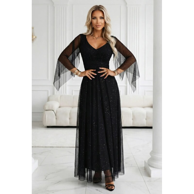 numoco basic Čierne tylové šaty s trblietkami 67367132