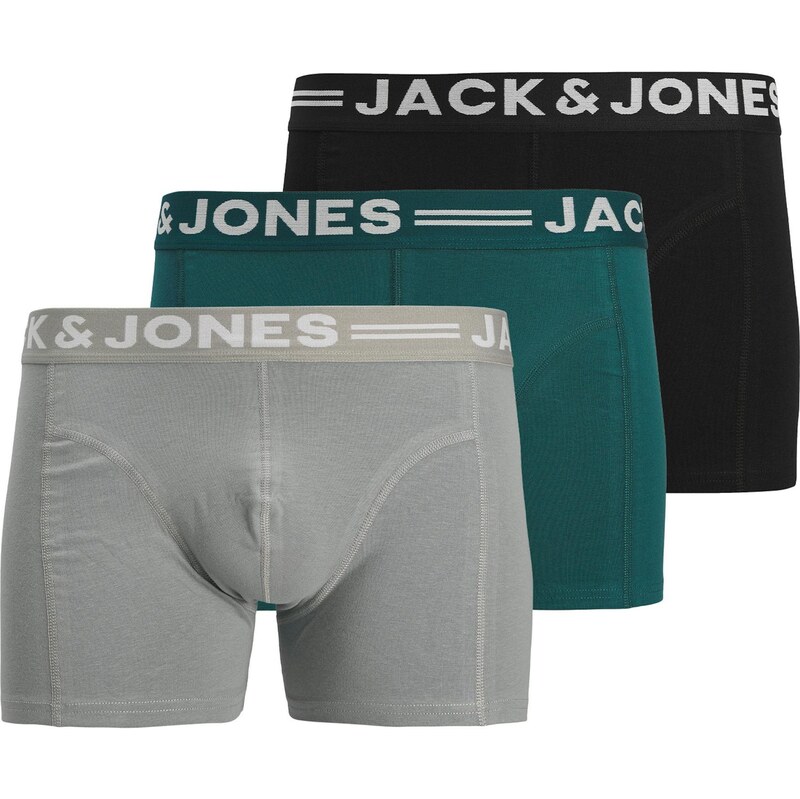 JACK & JONES Boxerky Sense sivá / tmavozelená / čierna 67369407