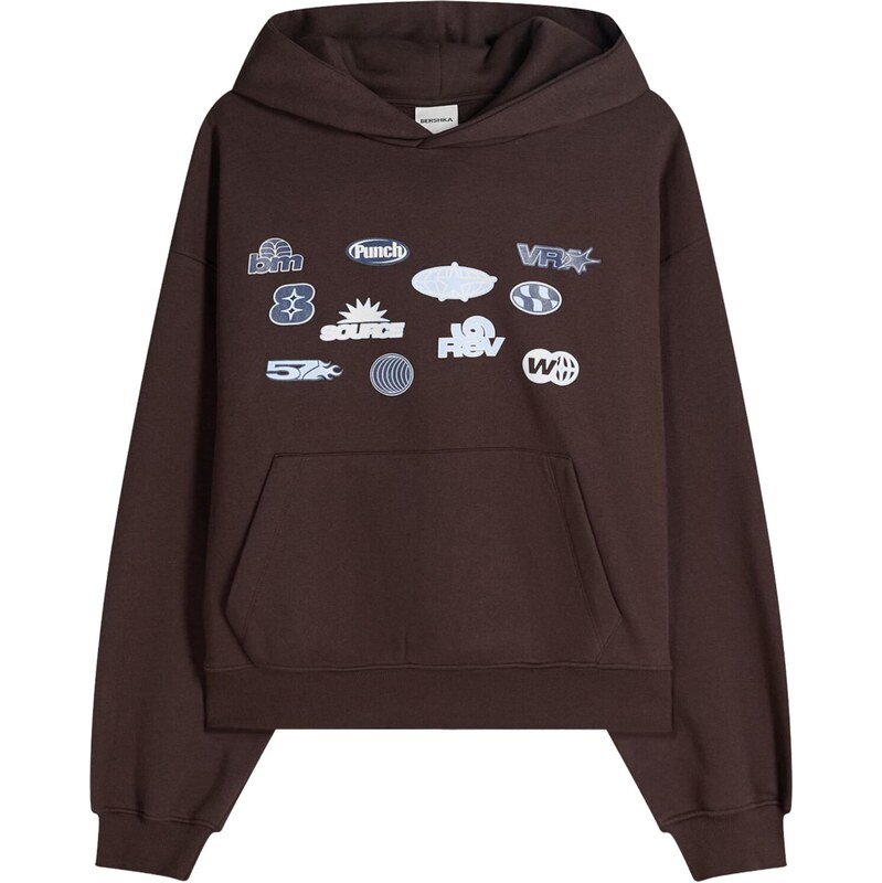 Bershka Mikina námornícka modrá / svetlomodrá / čokoládová 67369526