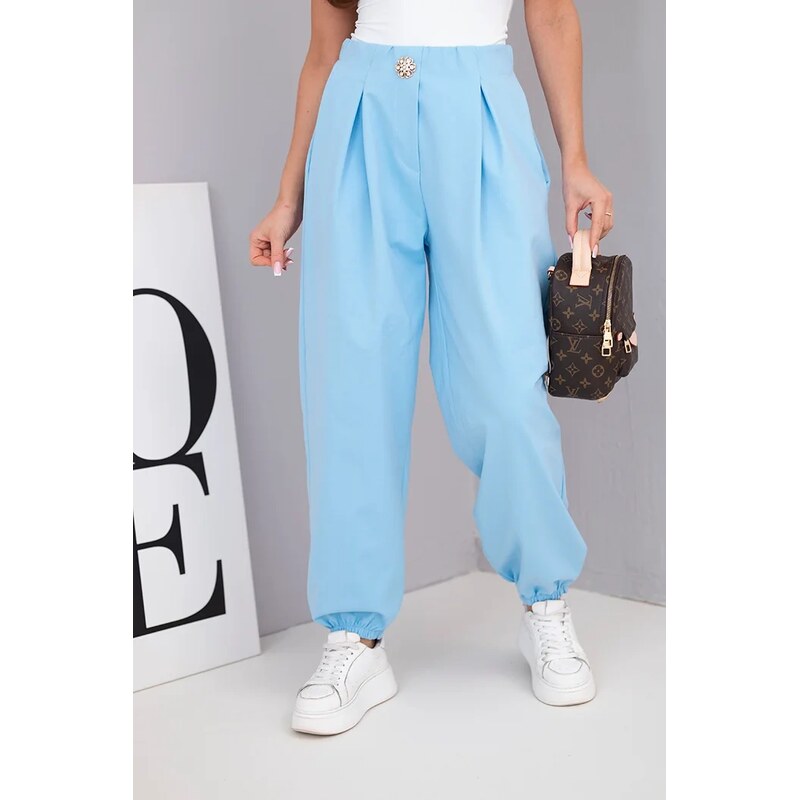 Kesi Dámske bavlnené nohavice s vysokým pásom a ozdobným gombíkom 68281012