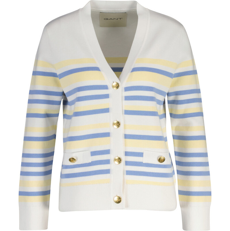 SVETER GANT TEXTURED STRIPED V-NECK CARDIGAN VANILLA YELLOW 67371913