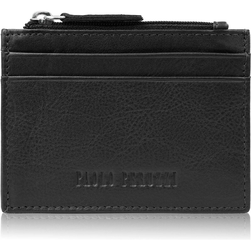 Paolo Peruzzi Kožené puzdro na karty s vreckom na zips RFID | čierna 66248224