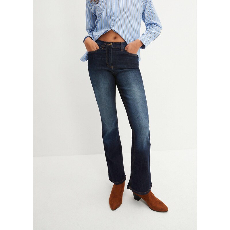 bonprix Strečové džínsy BOOTCUT, Mid Waist, farba modrá 44731698