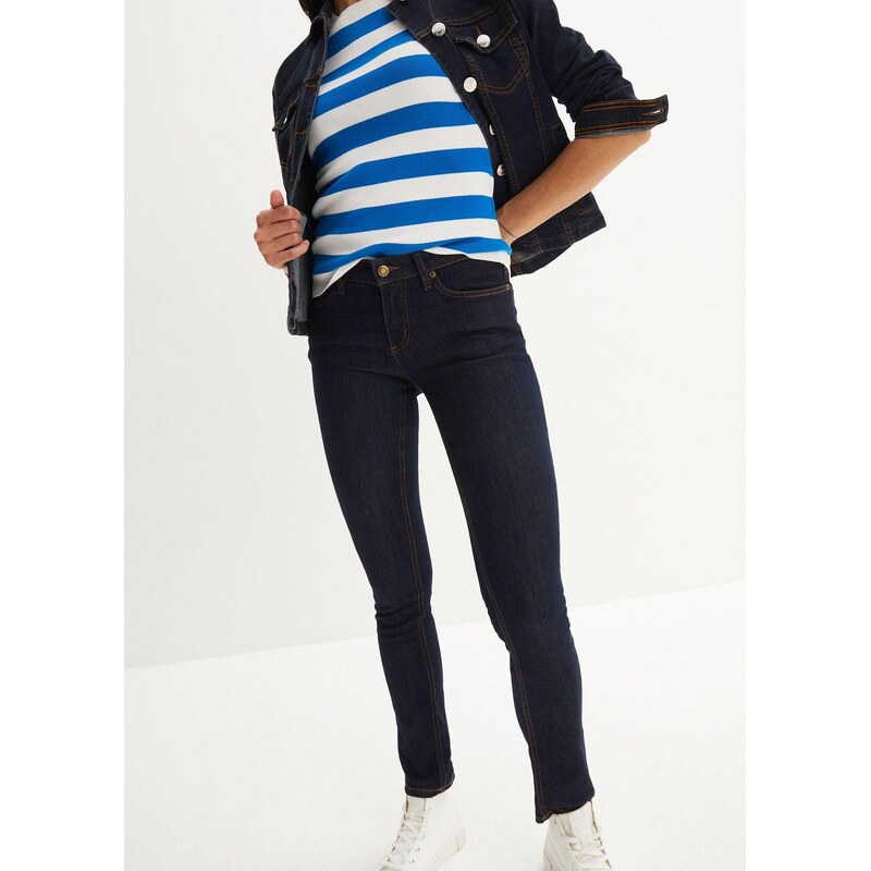 bonprix Strečové džínsy Skinny, Mid Waist, farba modrá 44731697