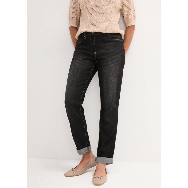 bonprix Džínsy boyfriend, strečové, Mid Waist, farba čierna 44732743