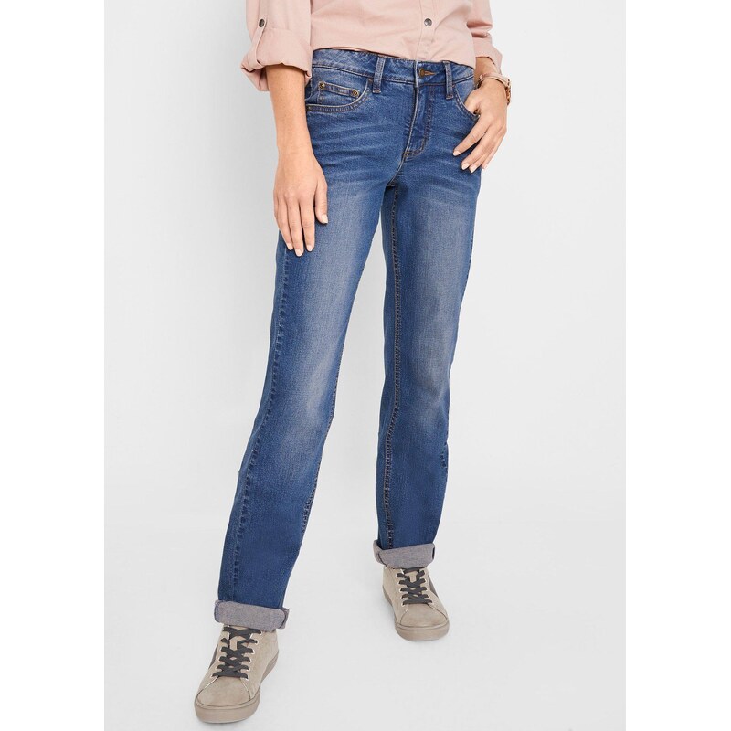 bonprix Strečové džínsy, rovné, stredná výška pásu, farba modrá 44732769