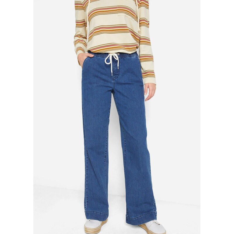 bonprix Strečové džínsy, Wide Leg, stredná výška pásu, farba modrá 48517863