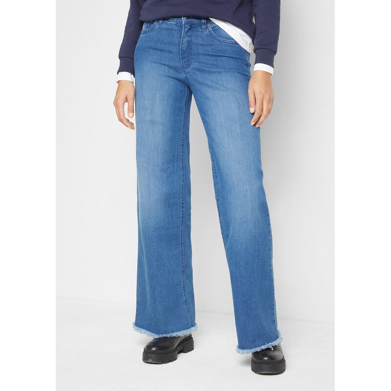 bonprix Strečové džínsy, Loose Fit, Straight, vysoké, farba modrá 44817665