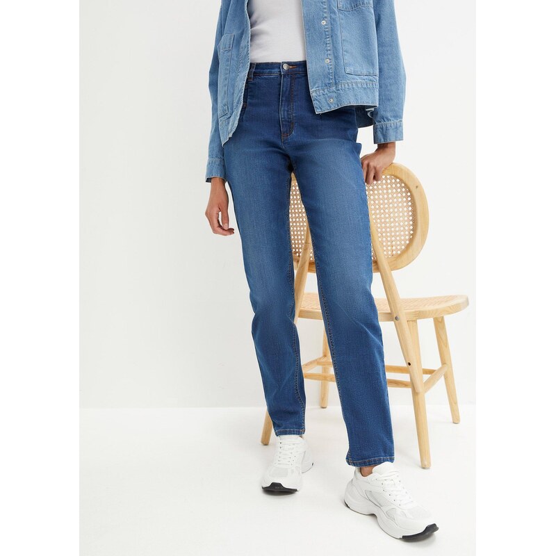 bonprix Mom-strečové džínsy, farba modrá 48580403