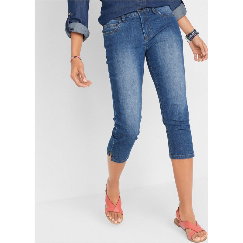 bonprix Džínsy Slim Fit, stredná výška pásu, cropped, farba modrá 44741016