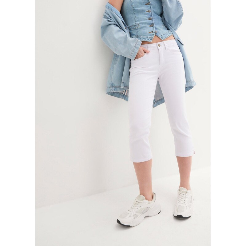 bonprix Džínsy Slim Fit, stredná výška pásu, cropped, farba biela 50748077