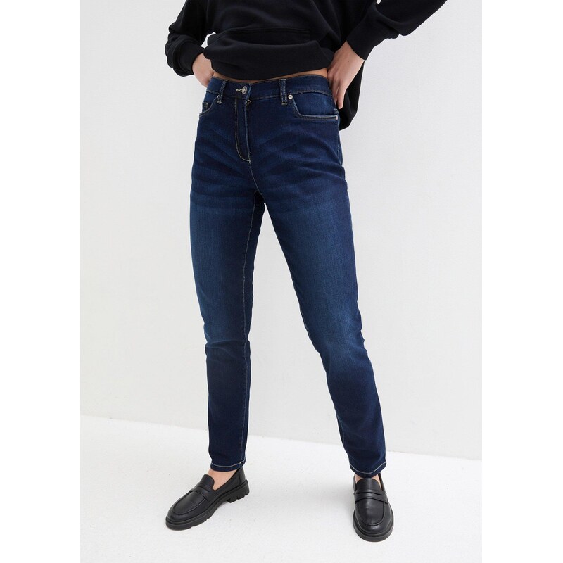 bonprix Džínsy boyfriend, strečové, Mid Waist, farba modrá 44741195