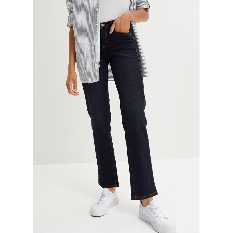bonprix Strečové džínsy Straight, stredná výška pásu, farba modrá 44741656
