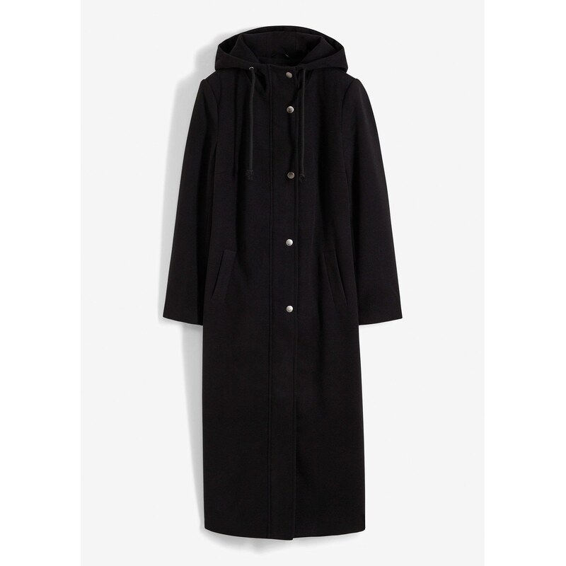 bonprix Kabát z vlnenej imitácie, maxi dĺžka, farba čierna 44734244