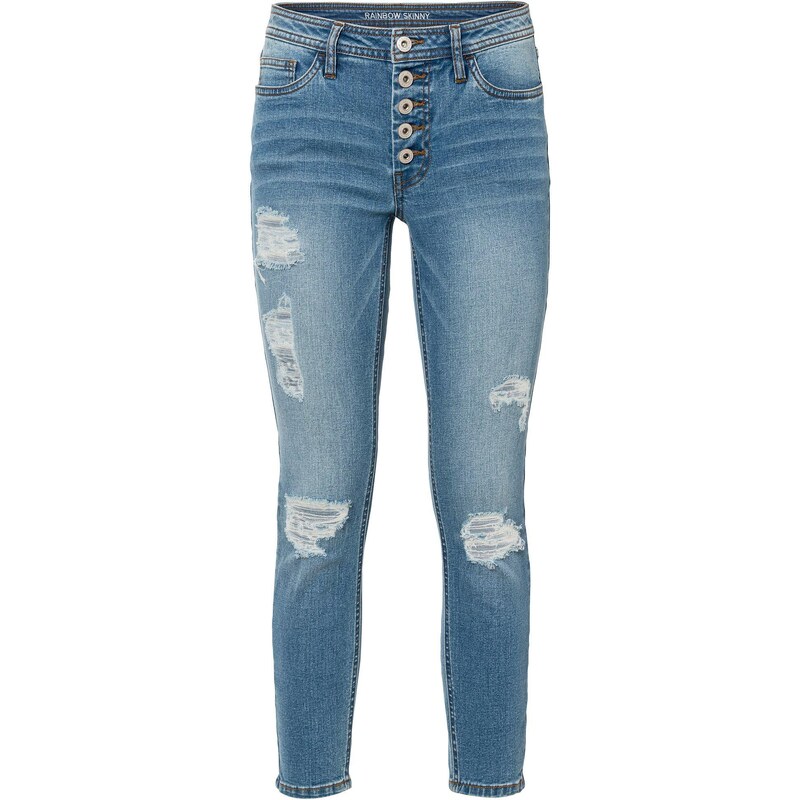 bonprix Skrátené vyšúchané džínsy, farba modrá 44738065