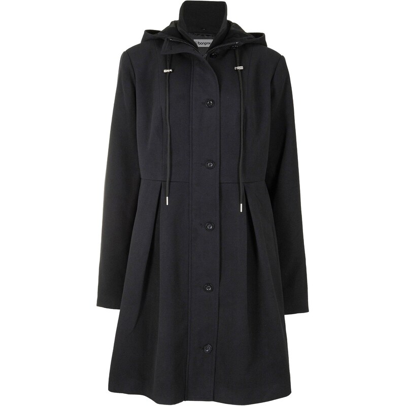 bonprix Kabát s kapucňou a záhybmi, farba čierna 45900690