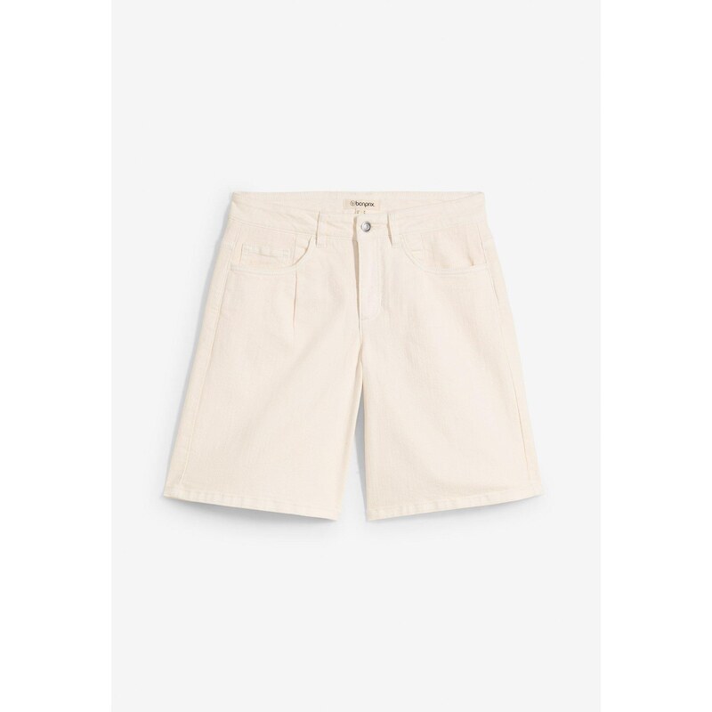 bonprix Džínsové bermudy, Mid Waist, farba béžová 64438871