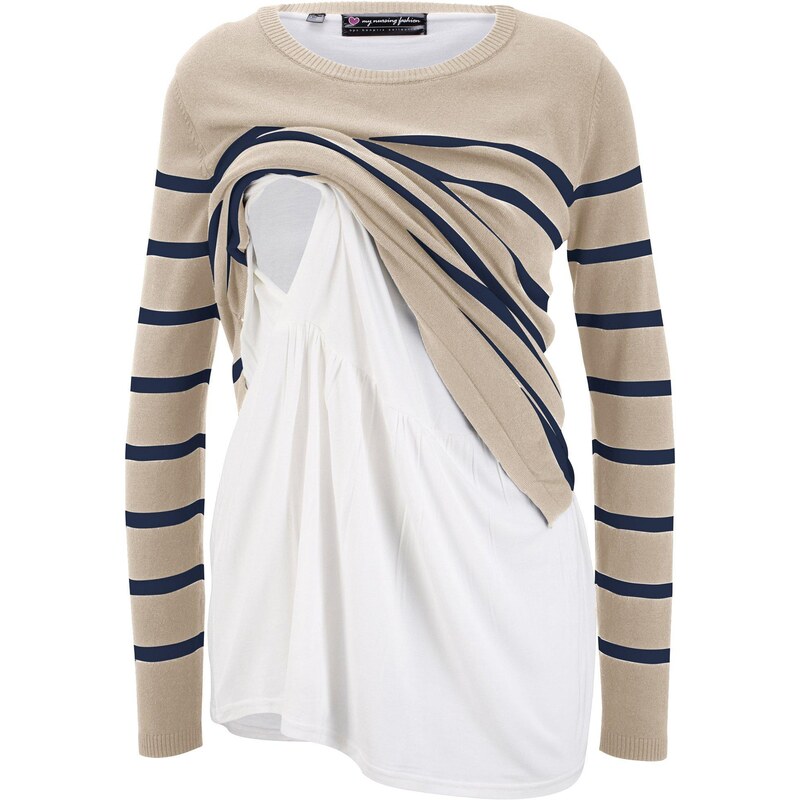 bonprix Materský pulóver s funkciou na dojčenie, 2v1, farba béžová 67386014