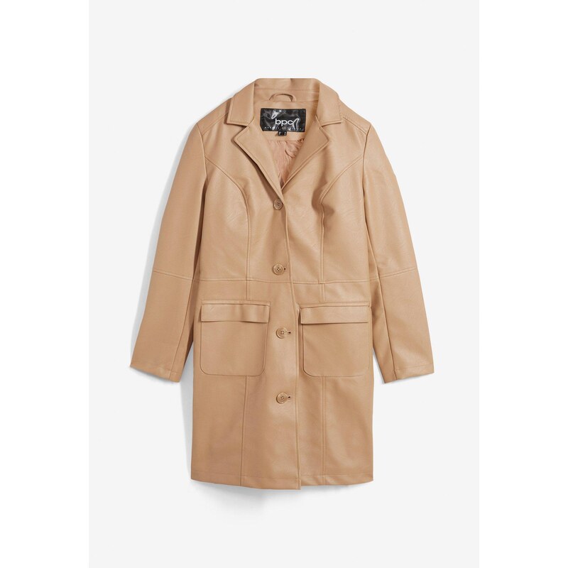 bonprix Ľahký koženkový kabát, vypasovaný, farba hnedá 48640454