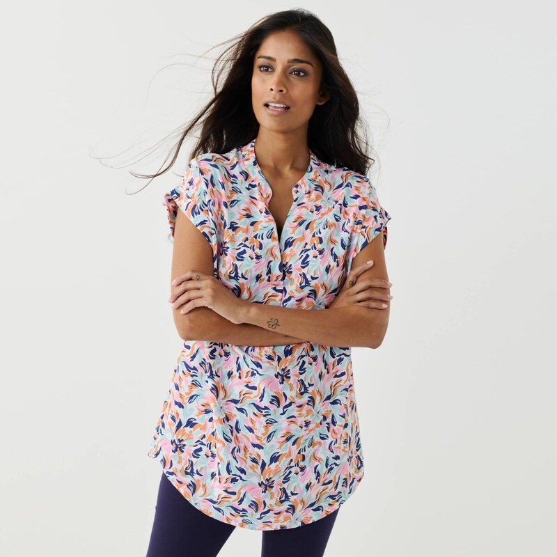 Tunika s ohrnutými rukávmi a potlačou ražná/ružová 056 Blancheporte 67387666