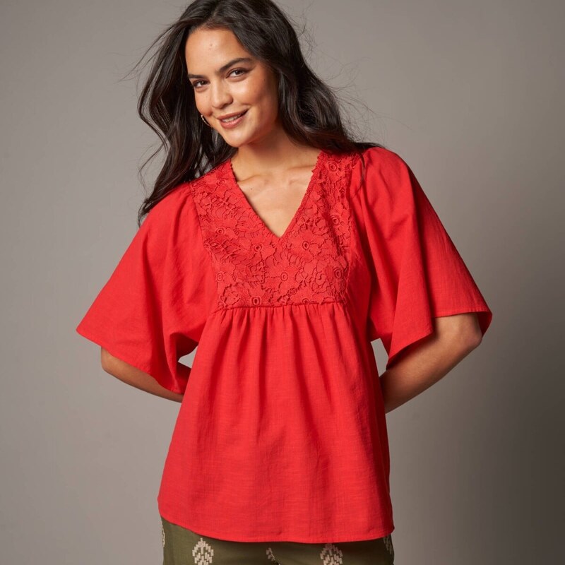 Tunika s čipkou a širokými 3/4 rukávmi červená 058 Blancheporte 67387692