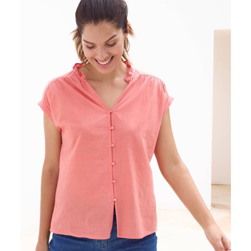 Jednofarebná blúzka s výstrihom do V koralová 054 Blancheporte 67387697
