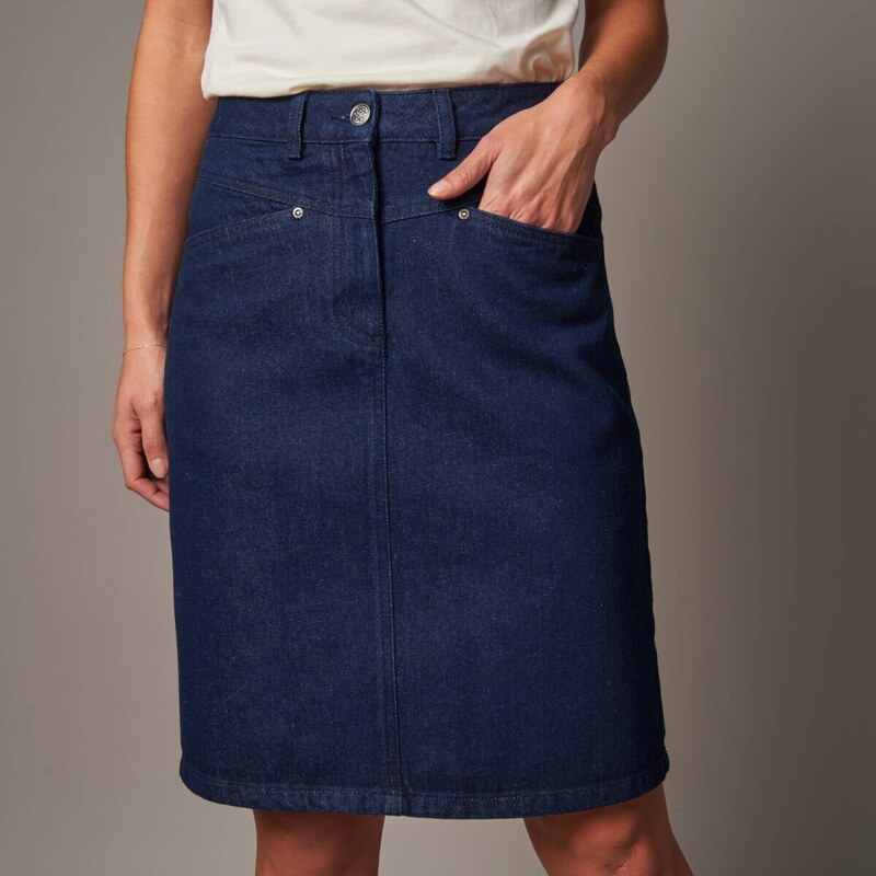 Krátka džínsová sukňa tmavo modrá 052 Blancheporte 67387704