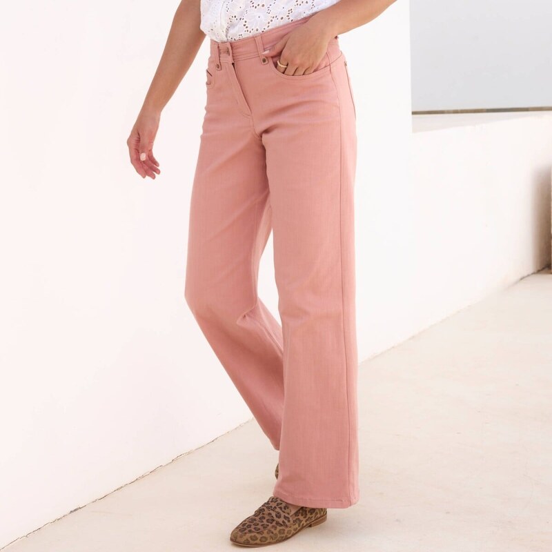 Široké keprové nohavice s 5 vreckami ružové drevo 054 Blancheporte 67387701