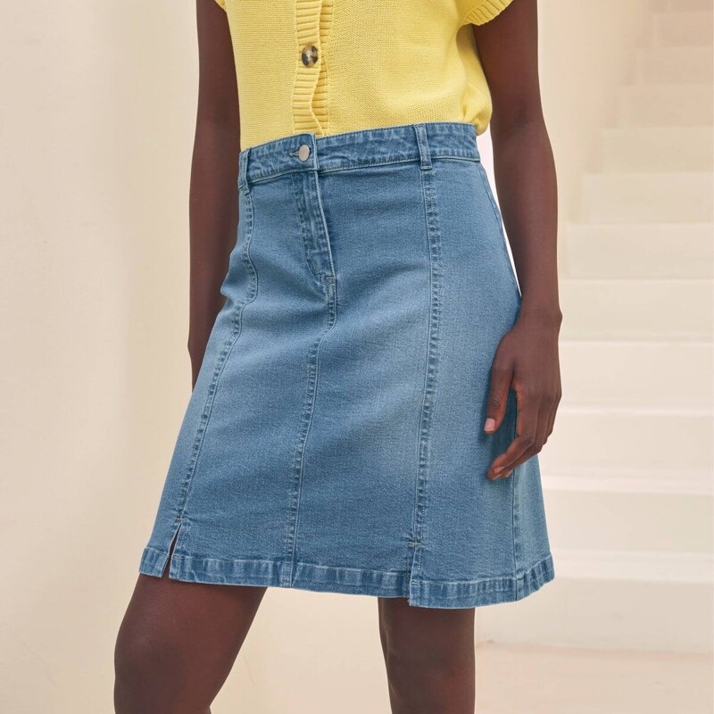 Krátka džínsová sukňa zapratá modrá 054 Blancheporte 67387708