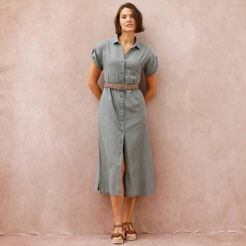 Košeľové midi šaty z tenkého denimu sivá 054 Blancheporte 67387716