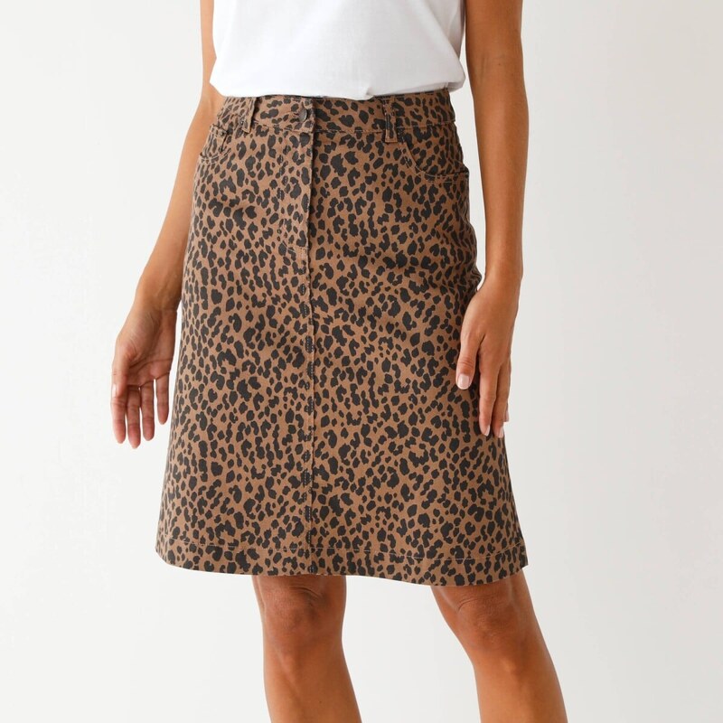 Rozšírená krátka sukňa so zvieracou kresbou hnedosivá/čierna 052 67387722
