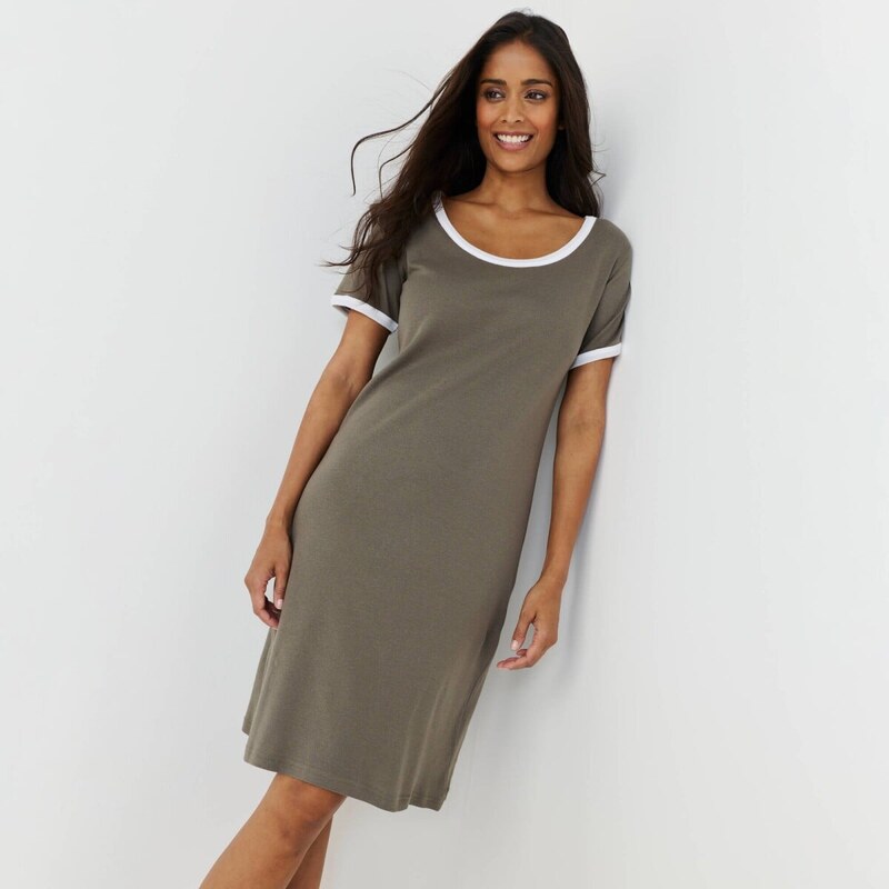 Jednofarebné krátke džersejové šaty khaki/biela 054 Blancheporte 67387720