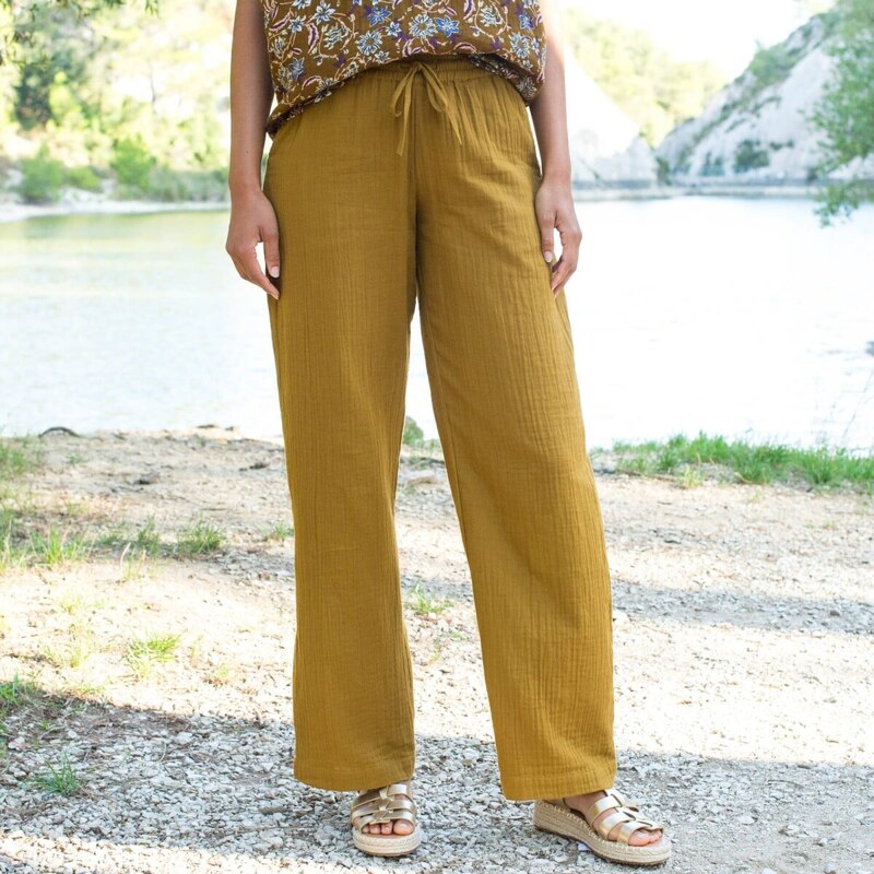 Mušelínové široké nohavice s vysokým pásom bronzová 054 Blancheporte 67387724