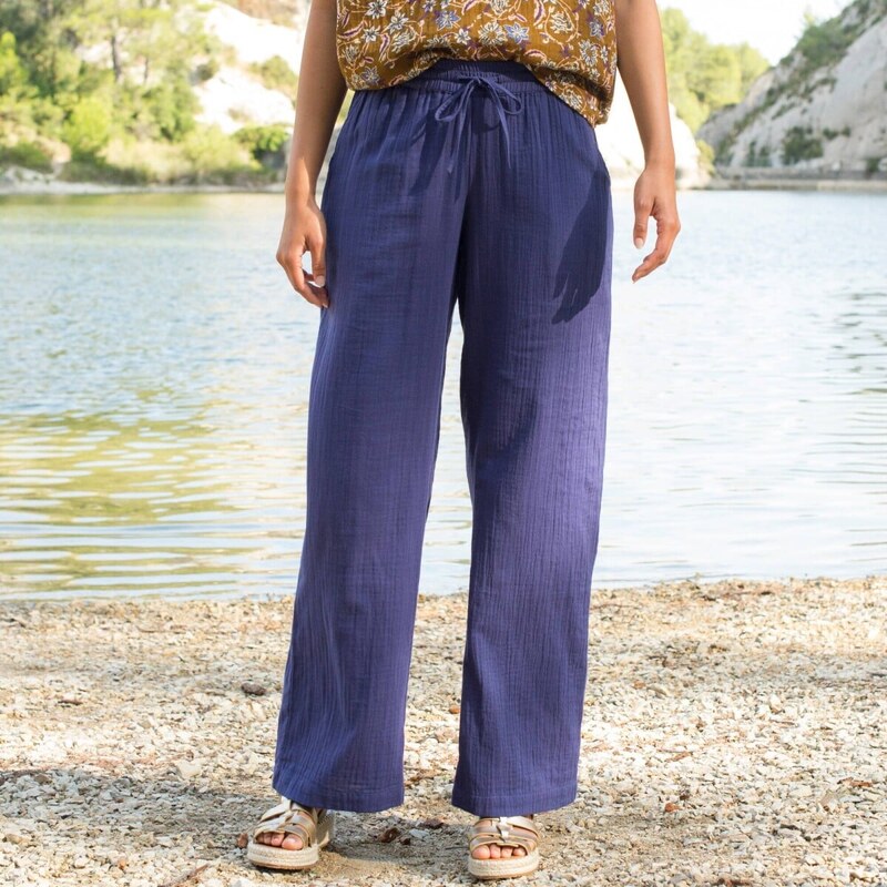 Mušelínové široké nohavice s vysokým pásom indigo 054 Blancheporte 67387725