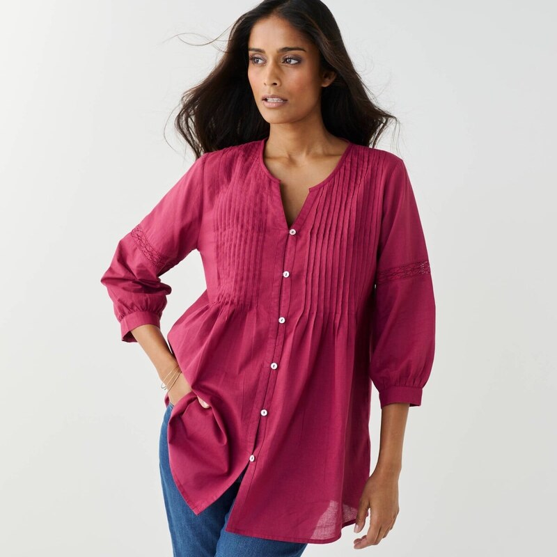 Jednofarebná tunika so zámikmi a macramé slivková 056 Blancheporte 67387731