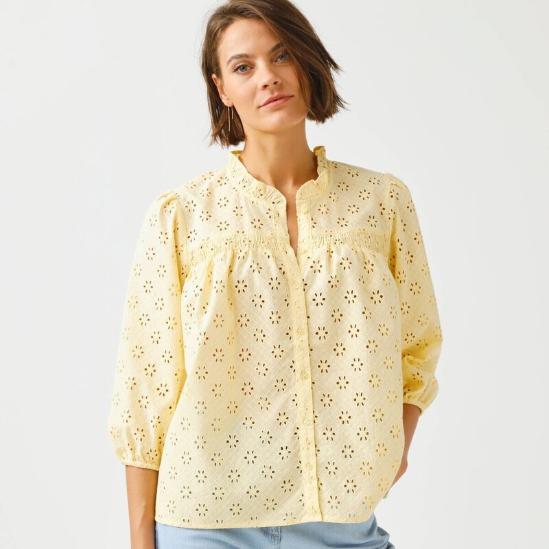 Madeirová blúzka s 3/4 rukávmi žltá 054 Blancheporte 67387743