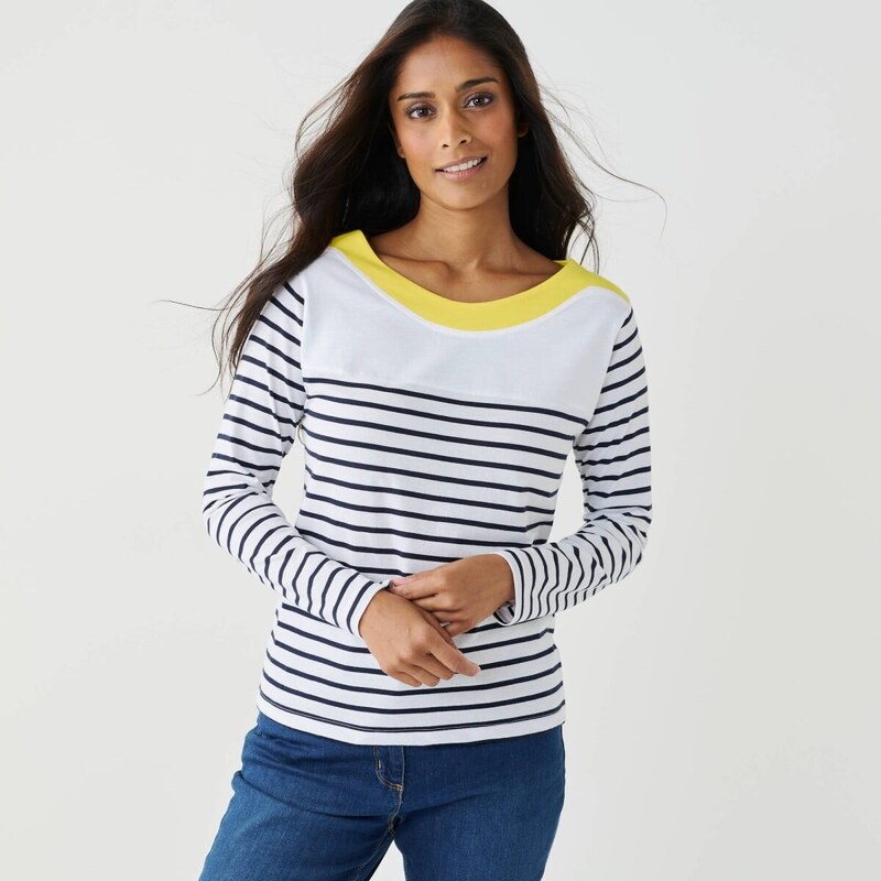 Pruhované tričko s dlhými rukávmi biela/nám. modrá 054 Blancheporte 67387747